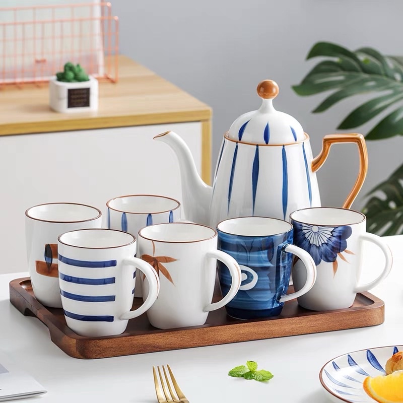 Bộ cốc chén phong cách Nhật Bản hoạ tiết đơn giản