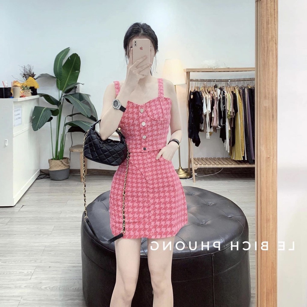 Set Váy Yếm Kaki Hồng 2 Dây Cúp Ngực Siêu Cá Tính | BigBuy360 - bigbuy360.vn