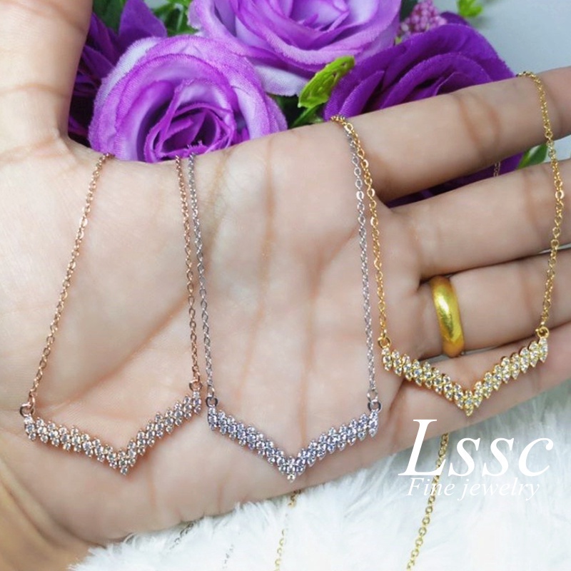 Vòng cổ Mạ Vàng Đính Kim Cương Giả Chữ V Không Phai Màu Thời Trang Cho Nữ