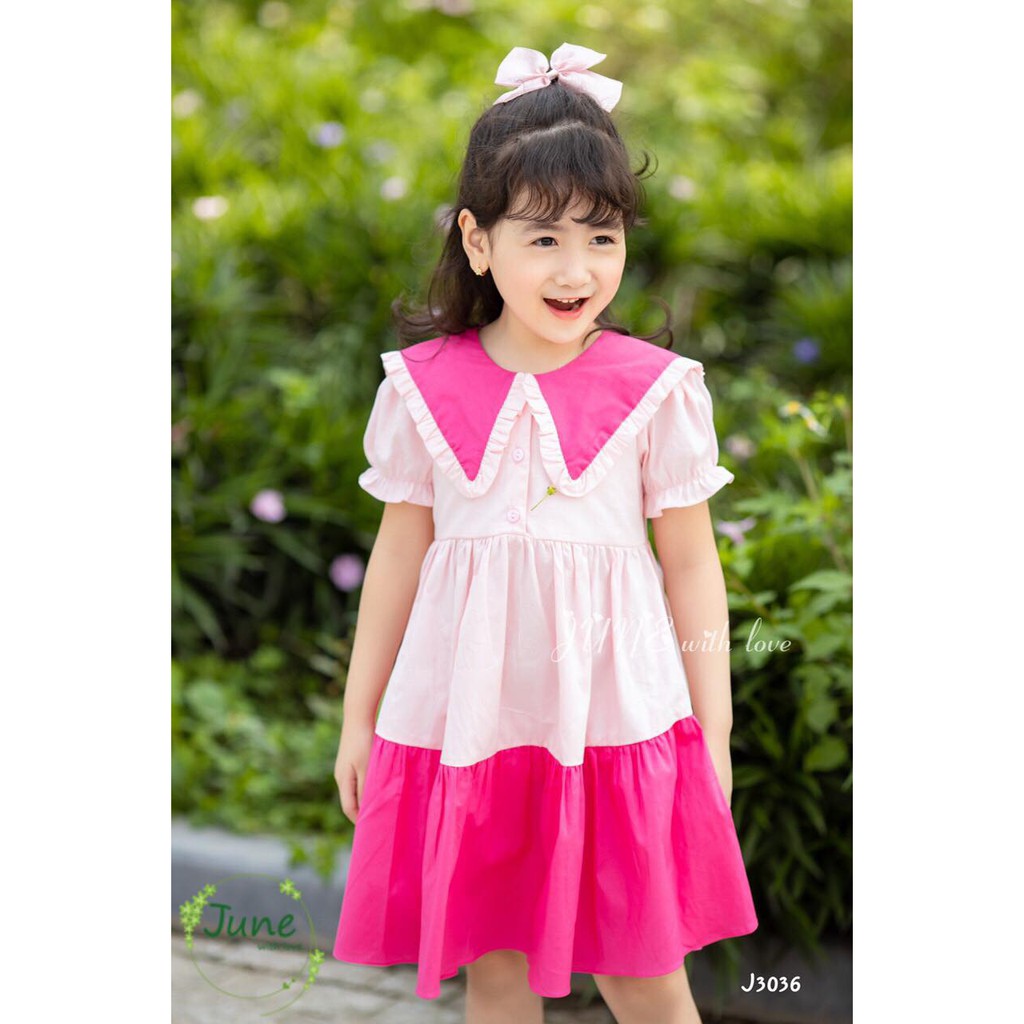 Đầm cổ thủy thủ hồng cánh sen cho bé gái cực xinh