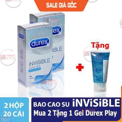 [COMBO 2 hộp] Bao cao su SIÊU MỎNG ÔM SÁT Durex InViSiBLE TẶNG 1 Gel Play 50 ml, Bcs Siêu Mỏng Đem Lại Cảm Giác Thật 99%