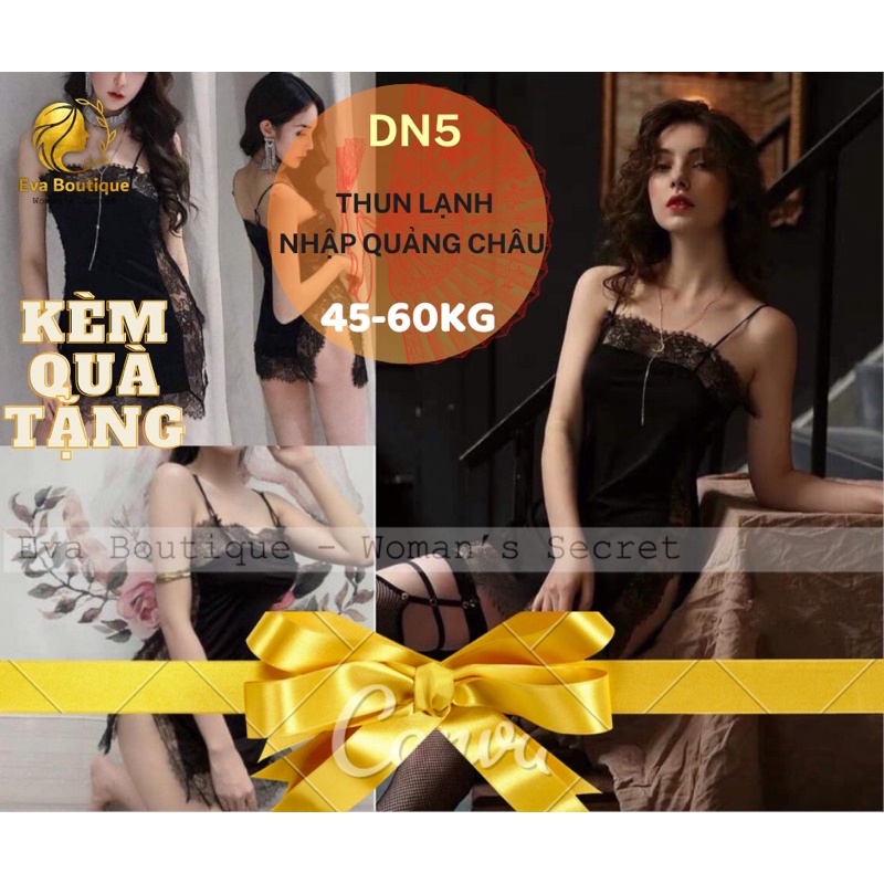 _DN5_Đầm ngủ thun lạnh phối ren xẻ tà [evaboutique9x]
