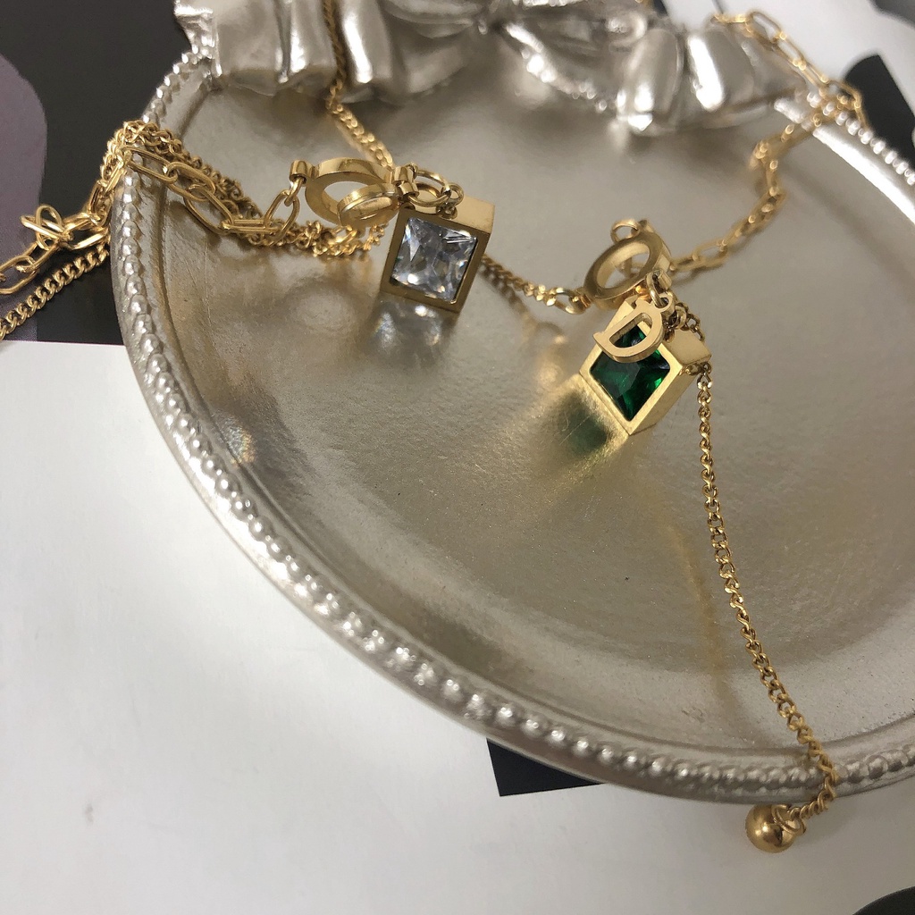 Dây Chuyền Thép Titan Mặt Chữ D Đính Đá Zircon Đơn Giản Thời Trang