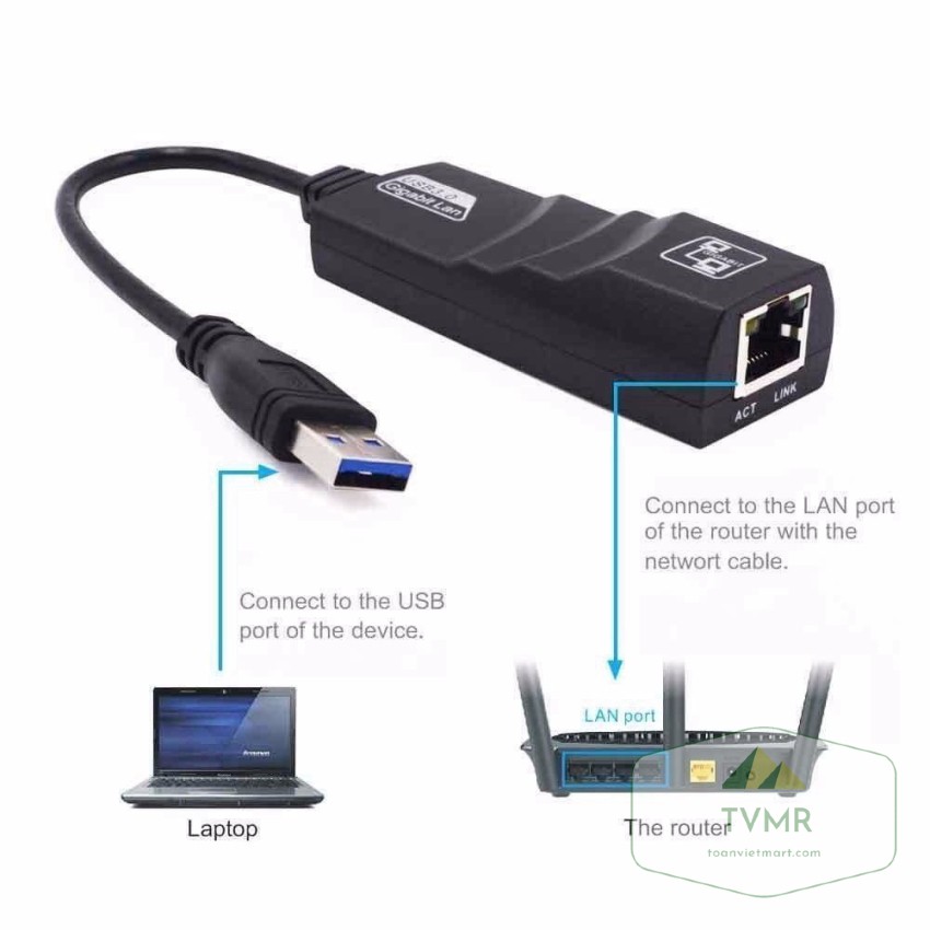 Dây Cáp Chuyển Đổi Từ Usb 3.0 Sang Cổng RJ45 | USB 3.0 To Lan 10-100-1000 Mbps CHẤT LƯỢNG CAO | BigBuy360 - bigbuy360.vn