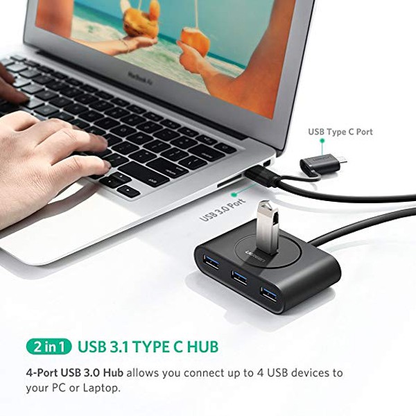 Bộ Chia USB 3.0 4 Cổng + USB Type - C Ra 4 Cổng USB 3.0 UGREEN 40850 - Hàng Chính Hãng