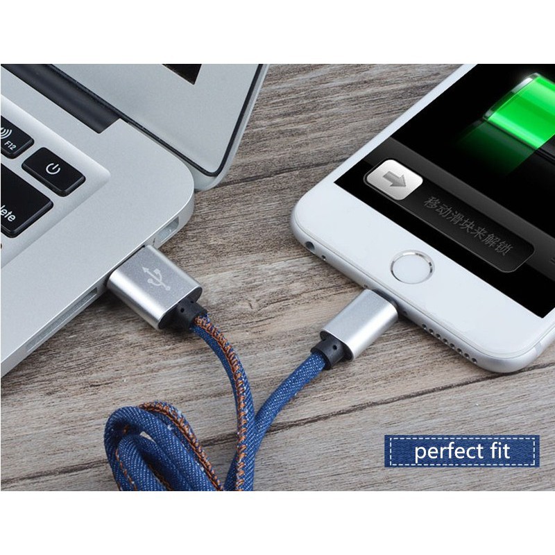 Dây cáp denim đầu micro USB cho điện thoại Samsung Xiaomi Redmi Huawei Iphone