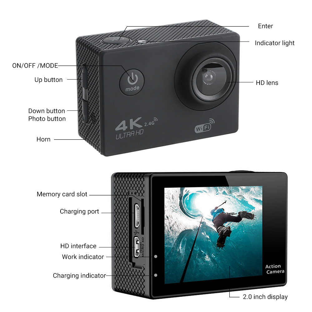 【Ready Stock】H9 4K WiFi GO Pro Sports Action Camera Ultra HD Waterproof DV Camcorder 170 Degree Wide Angle