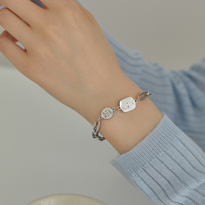 Vòng tay mạ bạc 925 phối mặt hình vuông retro thời trang phong cách Hàn Quốc