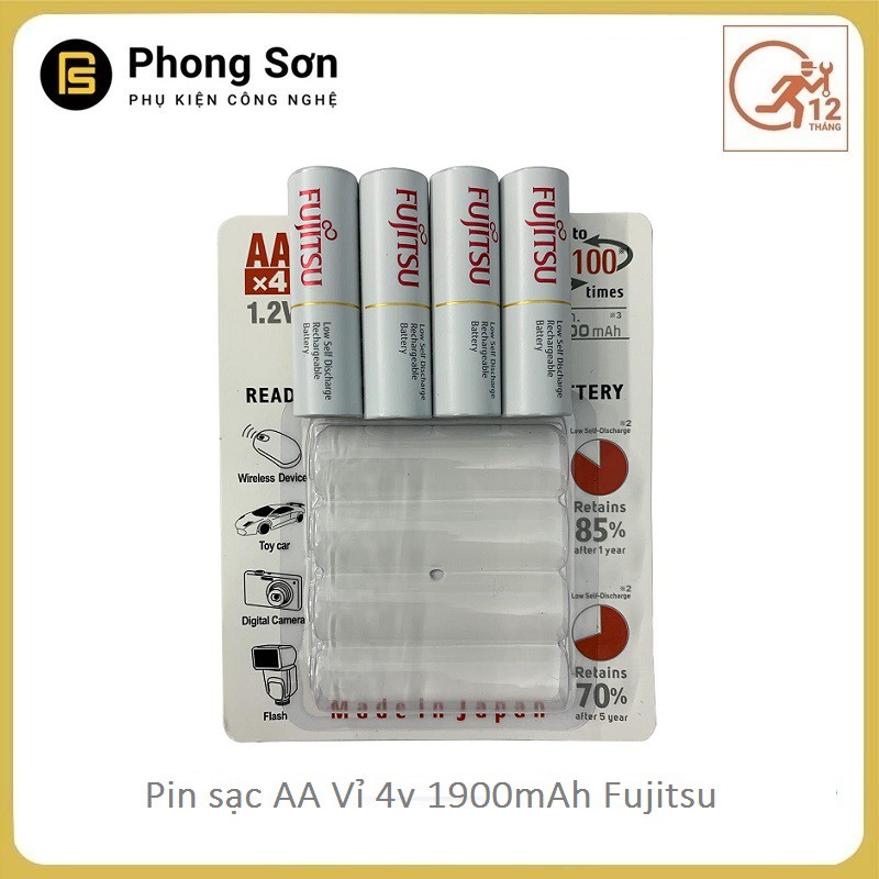 Pin sạc AA Fujitsu 1900mAh vỉ 4 Viên Made in JAPAN , Dùng cho máy ảnh , Đèn Flast, các thiết bị chuyên dụng dùng pin AA