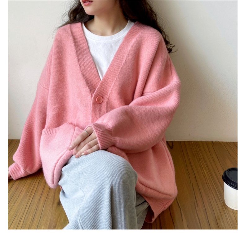 ZHELIHANGFEI Áo Len Tay Dài Cổ Chữ V Form Rộng Theo Phong Cách Preppy Dễ Phối Đồ