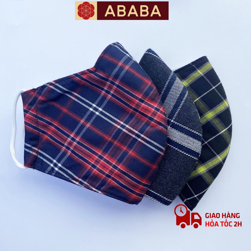 Khẩu trang vải cotton nam nữ ABABA, vải kháng khuẩn, kích thước rộng che hết khuôn mặt - ABA-KT