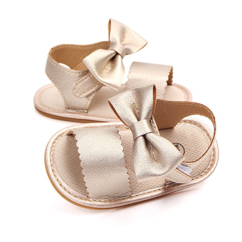 Giày sandal da PU êm chân, trang trí nơ xinh xắn cho bé gái
