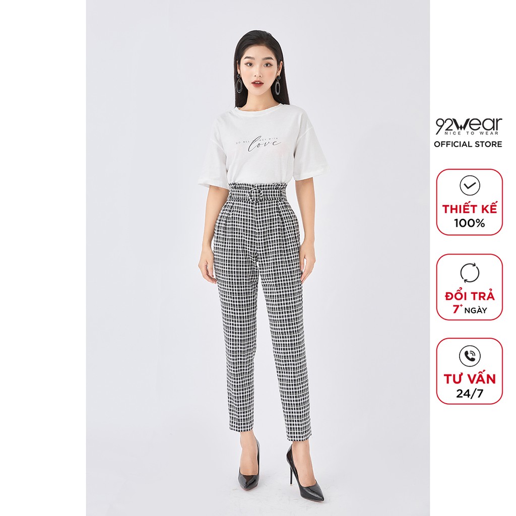 Quần baggy nữ kẻ caro 92WEAR ống vừa, thanh lịch ,trẻ trung công sở QGA1668