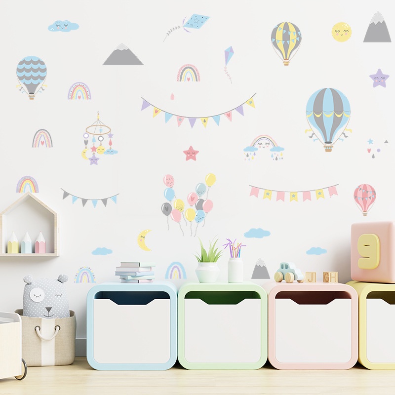 Miếng Dán Tường Trang Trí Hình Khinh Khí Cầu Hoạt Hình Cho Trẻ Em
