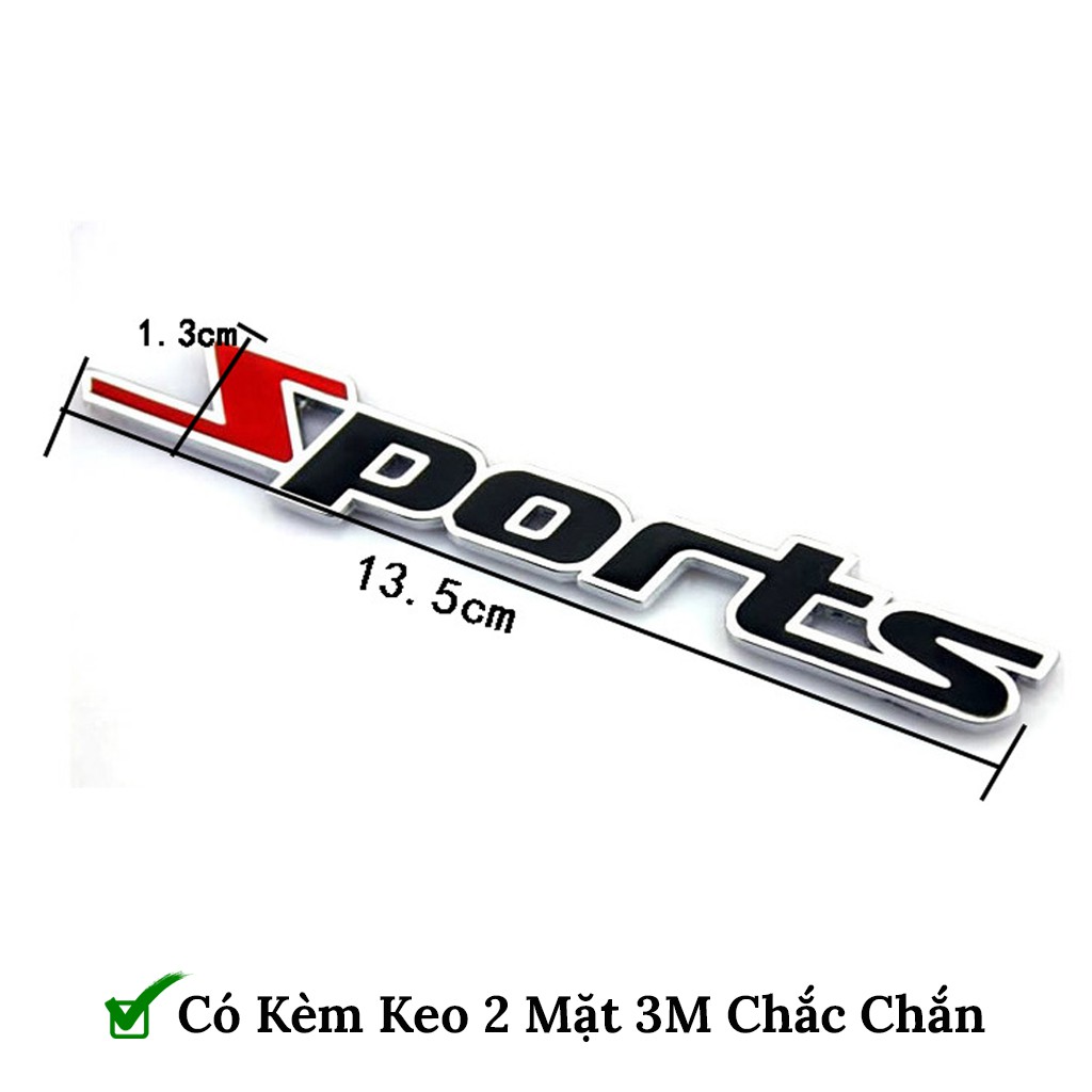 Chữ Nổi Sport Kim Loại Dán Trang Trí Ô Tô - Màu Đen Đỏ