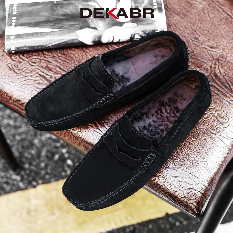 Dekabr Thương hiệu Thời trang Mùa hè Phong cách mềm mại Moccasins Nam Giày lười Da thật Giày chất lượng cao Nam Giày bệt Giày lái xe lông thú