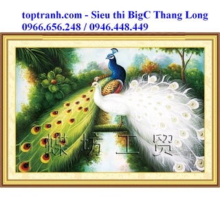tranh thêu chữ thập 2 con công A793 ( thêu kín, chưa thêu), tranh thêu phu thê viên mãn