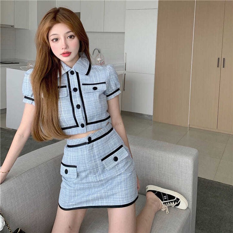 Set bộ màu xanh nữ tay ngắn thu đông Emilyshop