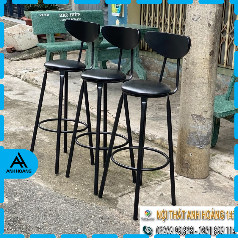 🔥 Ghế bar nệm đen full cao 75cm dùng để ban công, cafe, quầy bar