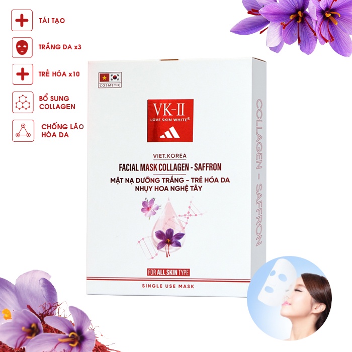 Mặt nạ dưỡng trắng, trẻ hóa da Nhụy hoa Nghệ Tây VK II Love Skin White Facial Mask Collagen Saffron 1 miếng