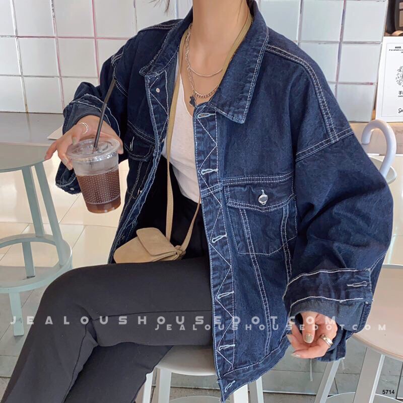 Áo khoác bò, áo khoác denim chỉ trắng 2 túi ngực 5714