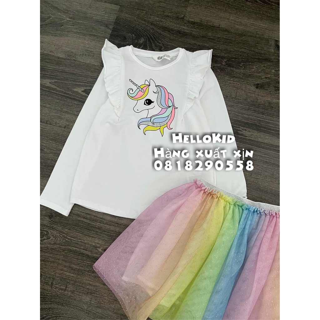 B394 - Bộ áo riềm vai Pony kèm chân váy tutu cầu vồng bé gái