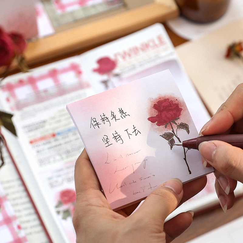 Bộ 50 Tờ Giấy Ghi Chú Mini Hình Vuông Họa Tiết Hoa Hồng Dùng Để Trang Trí