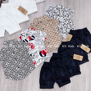 Áo sơ mi lụa nhung cao cấp mềm mát ngắn tay cho bé 9-20kg