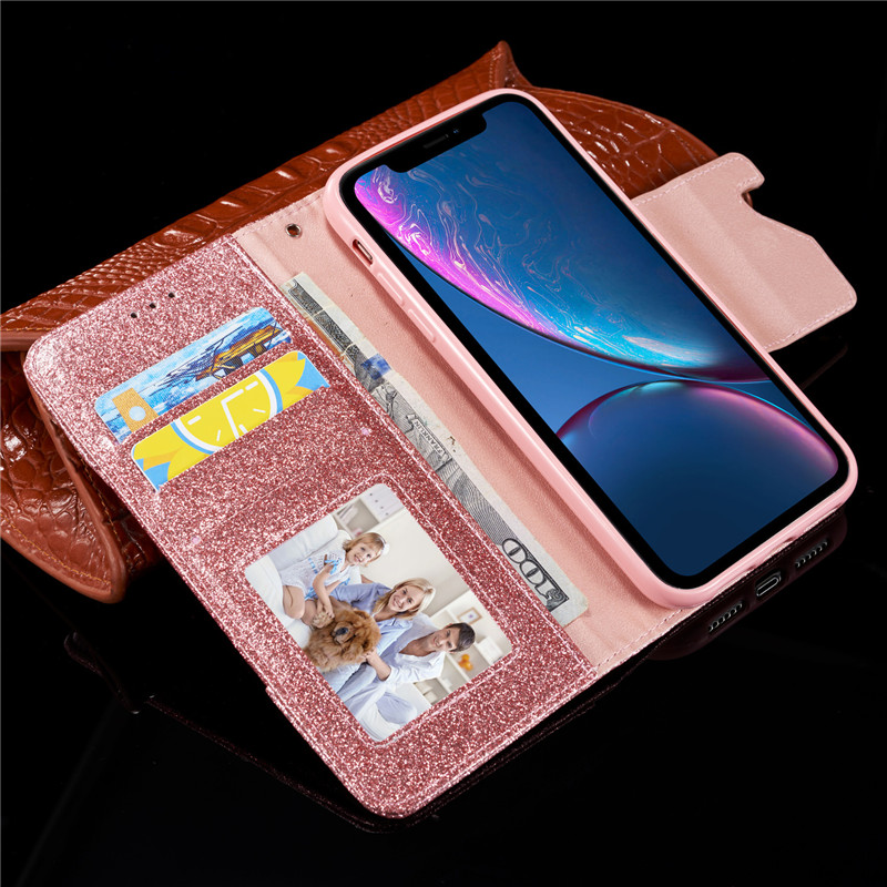 Bao da điện thoại mềm dạng ví lấp lánh cho IPhone XR XS Max 8 7 Plus SE 2020