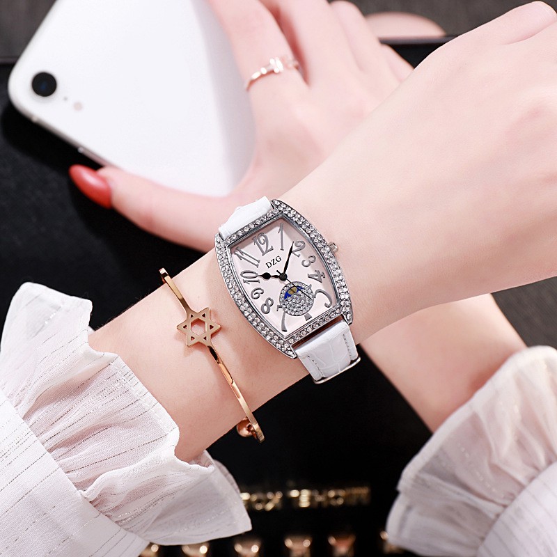 Đồng hồ nữ dây da SKMEI quyến rũ đồng hồ nữ mặt vuông đính đá dây da chính hãng chống nước Tony Watch