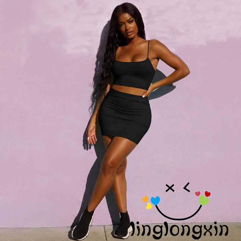 Set Áo Croptop 2 Dây + Chân Váy Bút Chì Thiết Kế Ôm Sát Quyến Rũ