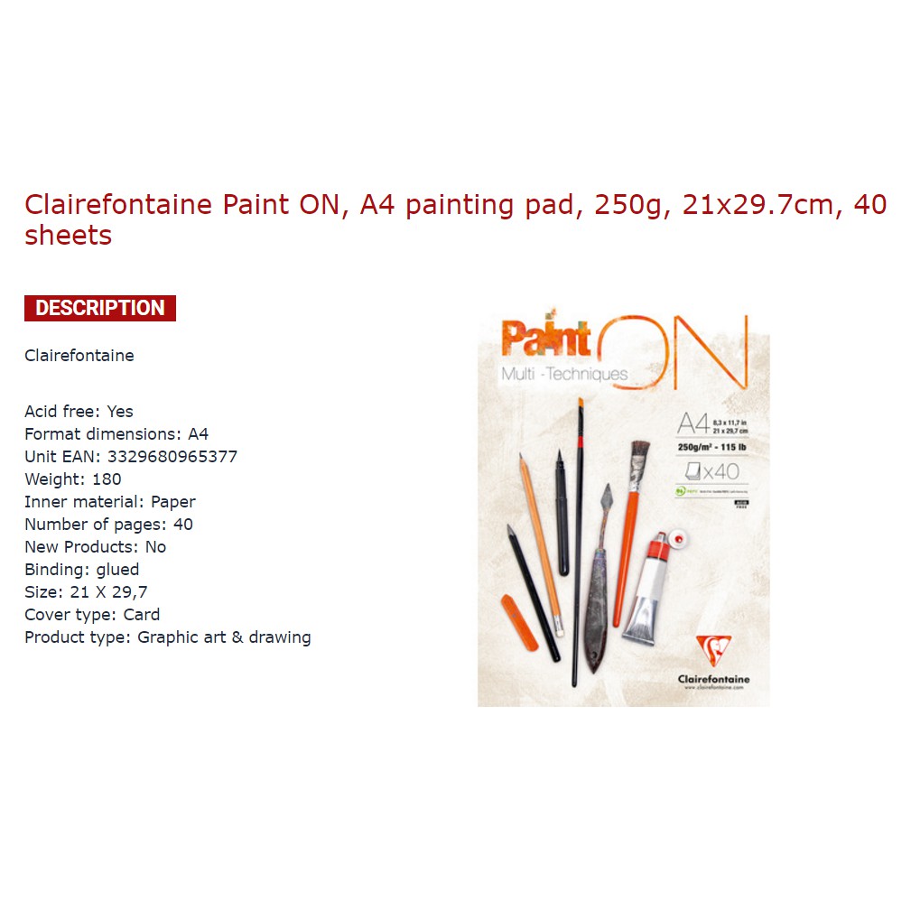 Sổ Paint On Multi-Techniques Clairefontaine 250gsm 40 Sheets