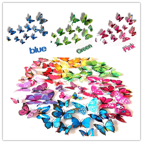 12 Sticker Dán Tường Hình Con Bướm 3d Dùng Trang Trí Phòng