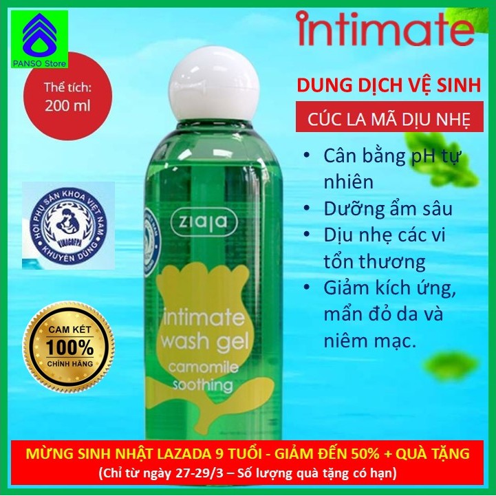 Dung Dịch Vệ Sinh phụ nữ Intimate ZIAJA Ba Lan CÚC LA MÃ mẫu mới chai 200ml cho Nam và Nữ -  Hàng chính hãng Ziaja