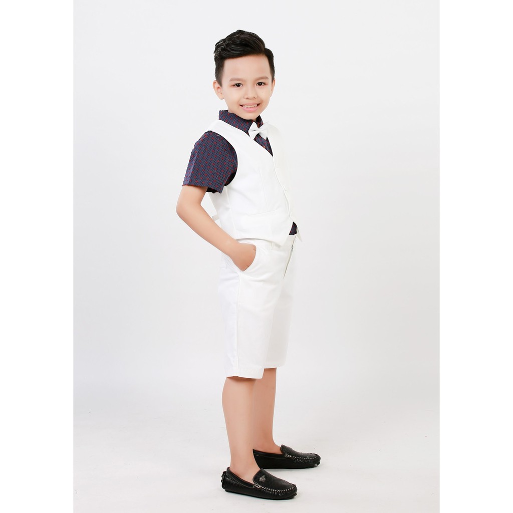 Áo gile cotton trắng kem bé trai đi tiệc từ 1 tuổi  đến 12 tuổi Jadiny AGT024
