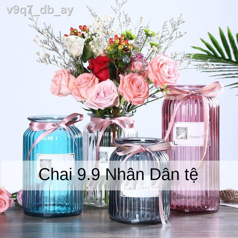 Bình thủy tinh phong cách Châu Âu màu trong suốt canh phú quý hoa ly trúc phòng khách cắm tran