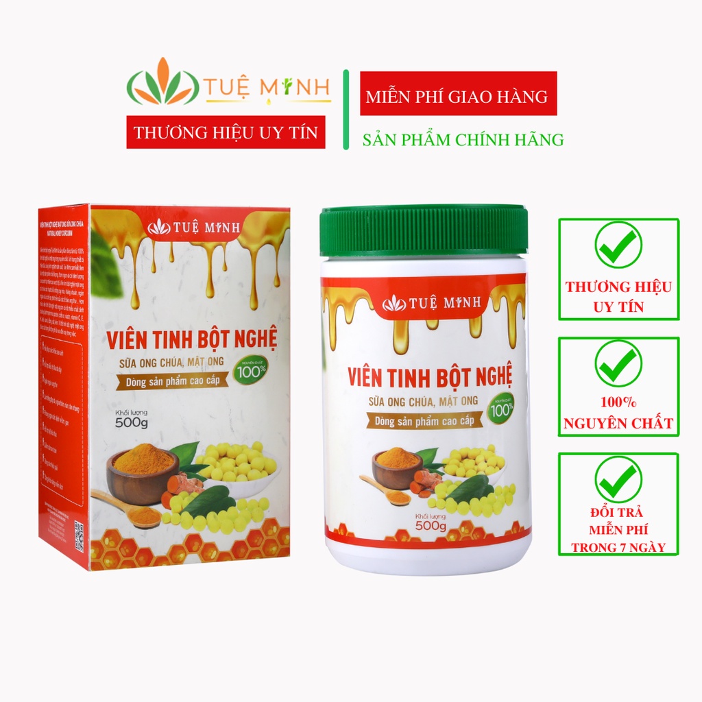 Viên Nghệ Mật Ong Tuệ Minh Cao cấp, Đẹp Dáng - Sáng Da - Mờ Thâm Nám - Tốt Cho Dạ Dày (hộp 0,5kg)