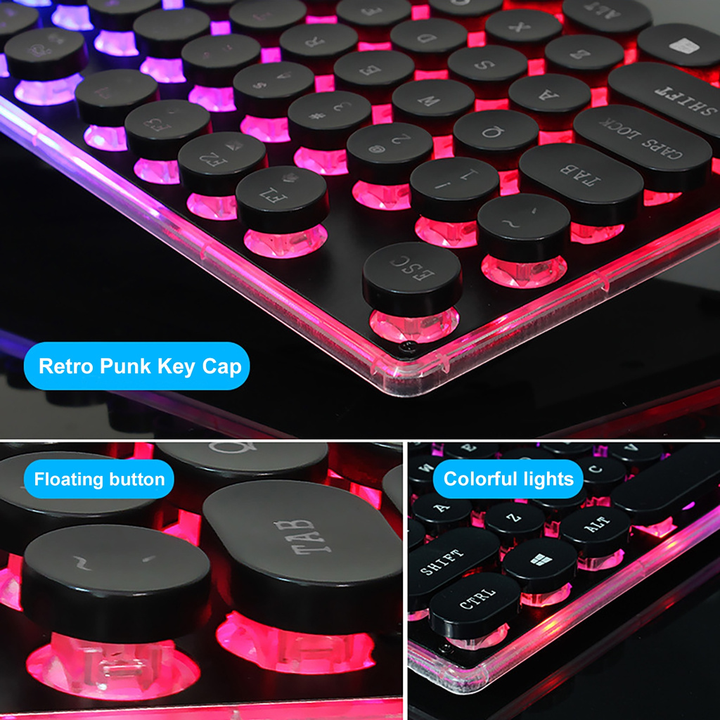 Bàn Phím Cơ Gaming 104 Phím Tròn Gắn Đèn Led Độc Đáo Tiện Dụng
