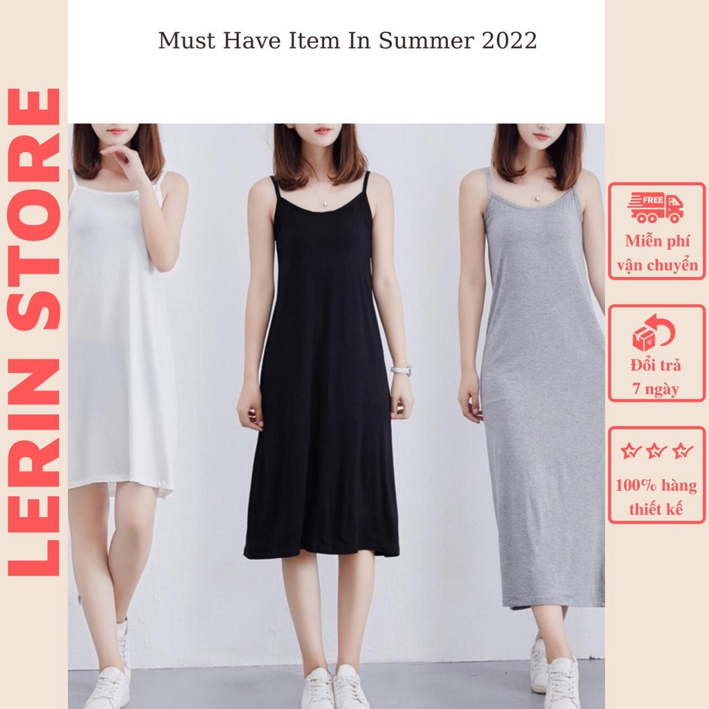 Váy hai dây thun cotton váy hở vai 2 phong cách hàn quốc trẻ trung _Lerin V159