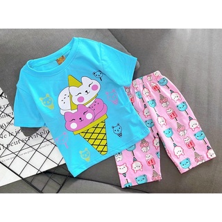 Bộ cotton lửng bé gái, bộ thun lửng bé gái, bo coton lung be gai, bo thun mac nha be gai