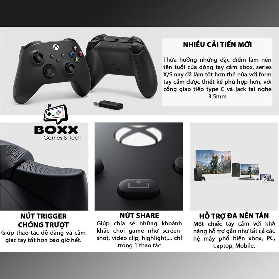 [Mã 11ELSALE hoàn 7% xu đơn 300k] Tay cầm Xbox Series X - Bản kèm USB Receiver 2021