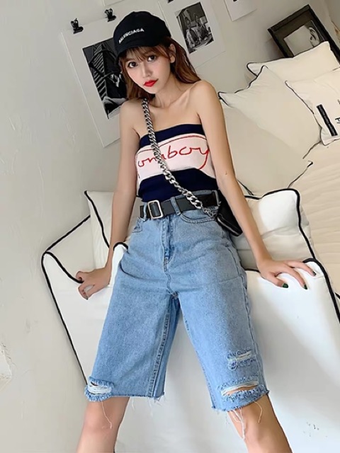 Quần jean ngố / lửng BIG SIZE lưng cao, rách kiểu 3 đường, phom RỘNG đẹp thời trang hot trend dành cho người béo 3249