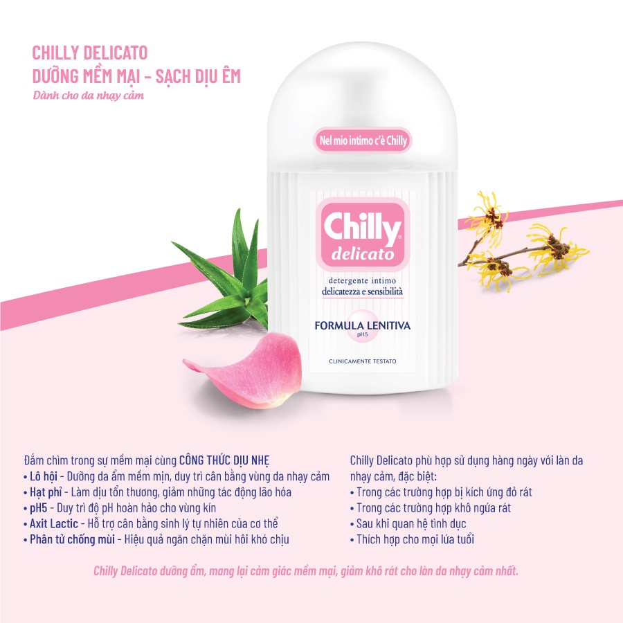 Chilly - Dung dịch vệ sinh phụ nữ số 1 tại Italy - Lọ 200ml - Hàng nhập khẩu chính hãng