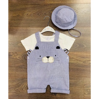 Set yếm H&M kèm mũ kẻ mặt gấu