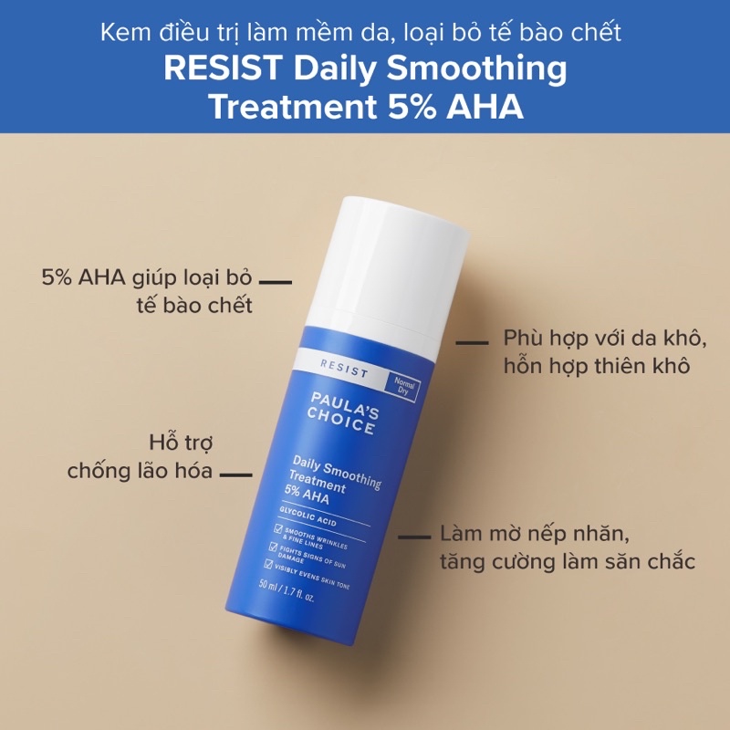 [AUTH] AHA 5% Nồng Độ Nhẹ, Cho Da Nhạy Cảm, Lão Hóa -- Paula's Choice Resist Daily Smoothing Treatment With 5% AHA