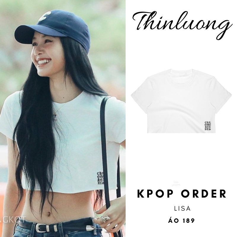 Áo croptop trắng in chữ giống Lisa
