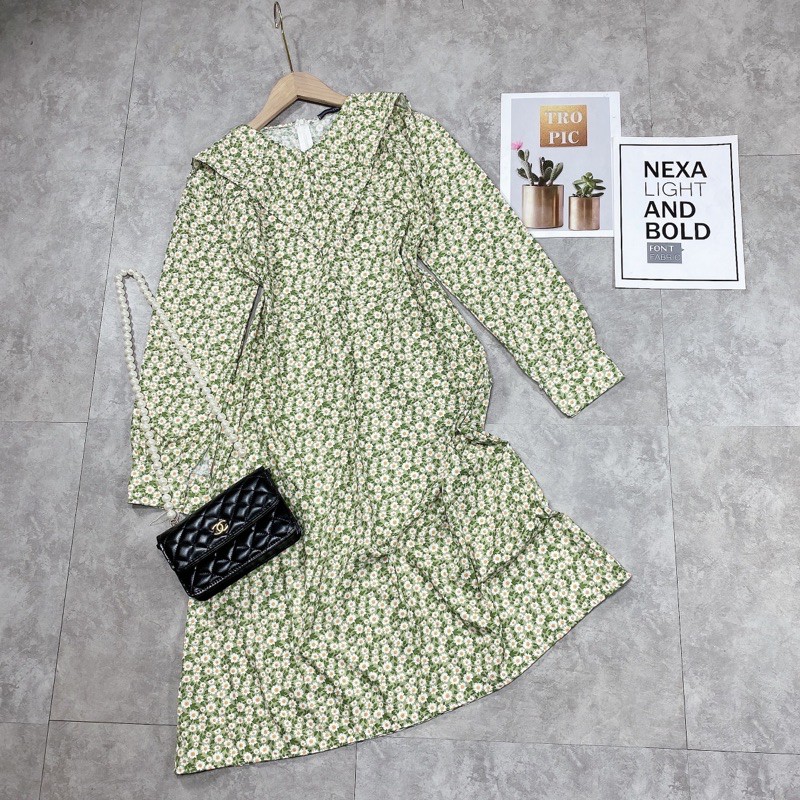 ❤️ Váy hoa nhí cổ piter xanh cốm