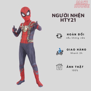 Quần áo người nhện trẻ em hoá trang siêu nhân halloween Maki Người Nhện viền vàng.HT41