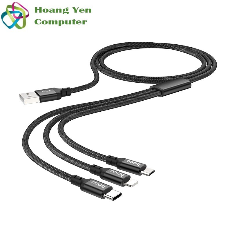 Cáp Sạc Hoco X14 3 Đầu  Dây Dù Chống Đứt Dài 1M - BH 6 Tháng 1 Đổi 1