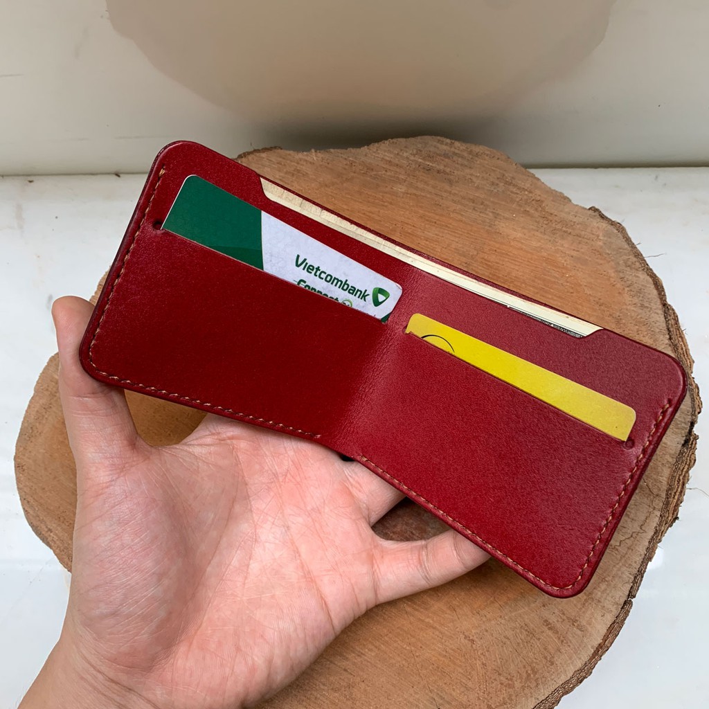 Ví nam da bò - nhuộm màu đỏ đô - thiết kế đơn giản mà không kém đi phần thời trang MC009